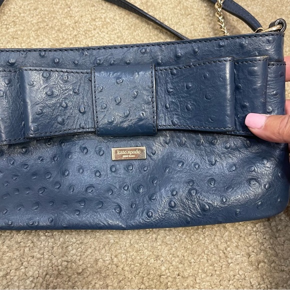 Kate Spade Charm City Ostrich Bow Shoulder Bag Blue Party Event Womens - Picture 2 of 8